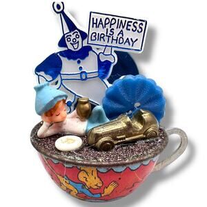 Happiness is a Birthday Kitschy Mini Assemblage - Decorative Sculpture